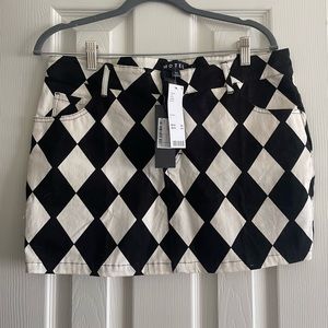 Morel Mid Rise Harlequin Print Denim Skirt